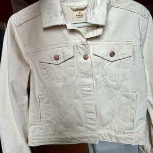 Marine Layer Embroidered Denim Jacket in Natural